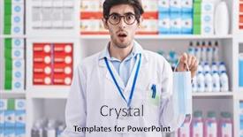  Presentation with pharmacy - Presentation theme with young-hispanic-man-working background and a lemonade colored foreground