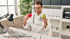  Presentation with dietitian - Slide deck having young-hispanic-man-working background and a soft green colored foreground