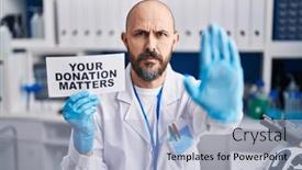  Presentation with donation - Slides featuring young-hispanic-man-working background and a light blue colored foreground
