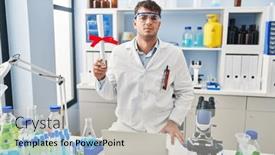  Presentation with scientist - Slides featuring young-hispanic-man-working background and a light gray colored foreground