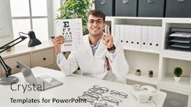  Presentation with ophthalmology - PPT theme having young-hispanic-man-working background and a light gray colored foreground