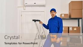  Presentation with renovation - PPT theme featuring young-hispanic-man-working background and a  colored foreground