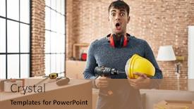  Presentation with home renovation - PPT theme enhanced with young-hispanic-man-working background and a  colored foreground