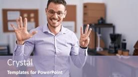  Presentation with eight - PPT theme with young-hispanic-man background and a light blue colored foreground