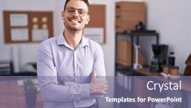  Presentation with office - PPT theme featuring young-hispanic-man background and a  colored foreground