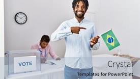  Presentation with political campaign - Presentation design consisting of young-hispanic-men-at-political background and a light blue colored foreground