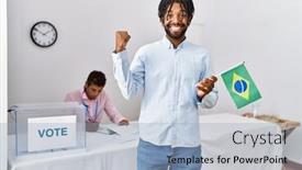  Presentation with political campaign - Slides consisting of young-hispanic-men-at-political background and a light blue colored foreground