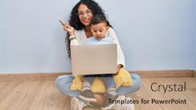  Presentation with hispanic - Presentation theme having young-hispanic-mother-and-kid background and a coral colored foreground