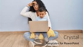  Presentation with crisis - Slides with young-hispanic-mother-and-kid background and a coral colored foreground