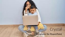  Presentation with scandal - PPT theme enhanced with young-hispanic-mother-and-kid background and a coral colored foreground