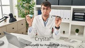  Presentation with crying - Slides having young-hispanic-oculist-holding-glasses background and a light gray colored foreground