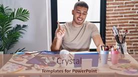  Presentation with finger - Theme having young-hispanic-painter-man-doing background and a  colored foreground