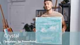  Presentation with canvas - Presentation design with young-hispanic-painter-man-holding background and a light blue colored foreground