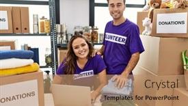  Presentation with volunteer - Presentation design with young-hispanic-people-wearing-volunteer background and a coral colored foreground