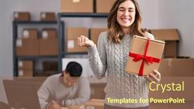  Presentation with young business people - Presentation design consisting of young-hispanic-people-working background and a  colored foreground