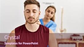  Presentation with rehab clinic - Presentation theme with young-hispanic-physioterapist-woman-make background and a  colored foreground