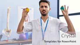  Presentation with physiotherapist - PPT theme having young-hispanic-physiotherapist-man-holding background and a  colored foreground