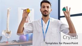  Presentation with physiotherapist - Presentation featuring young-hispanic-physiotherapist-man-holding background and a  colored foreground