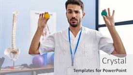  Presentation with physiotherapist - Presentation theme having young-hispanic-physiotherapist-man-holding background and a  colored foreground