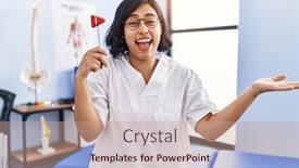  Presentation with reflex - PPT theme featuring young-hispanic-physiotherapist-woman-holding background and a coral colored foreground