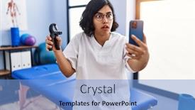  Presentation with muscle - Slide set consisting of young-hispanic-physiotherapist-woman-holding background and a light blue colored foreground