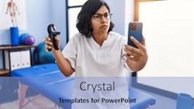  Presentation with muscle - PPT theme with young-hispanic-physiotherapist-woman-holding background and a light blue colored foreground