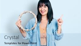  Presentation with tambourine - Theme having young-hispanic-plus-size-woman background and a light blue colored foreground