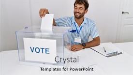  Presentation with party - Slides consisting of young-hispanic-politic-party-worker background and a white colored foreground