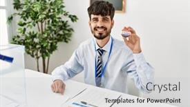  Presentation with party - PPT layouts having young-hispanic-politic-party-worker background and a light gray colored foreground