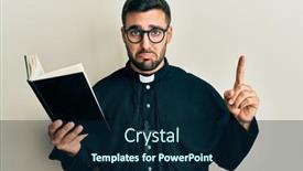  Presentation with bible all things work together for good - Audience pleasing presentation theme consisting of young-hispanic-priest-man-holding backdrop and a navy blue colored foreground