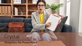  Presentation with psychiatrist - PPT theme enhanced with young-hispanic-psychiatrist-woman-working background and a coral colored foreground