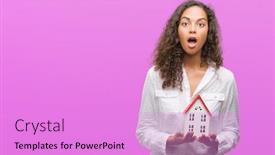  Presentation with hypertension at a young age - Presentation featuring young hispanic real state agent woman holding small house scared in shock with a surprise face afraid and excited with fear expression background and a lilac colored foreground