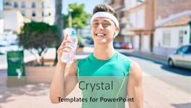  Presentation with bottle water - PPT theme enhanced with young-hispanic-sportsman-smiling-happy background and a lemonade colored foreground