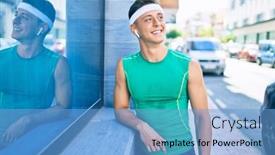  Presentation with wall street - Colorful PPT layouts enhanced with young-hispanic-sportsman-using-earphones backdrop and a light blue colored foreground