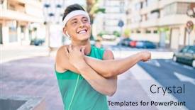  Presentation with hispanic heritage celebration - Presentation theme consisting of young-hispanic-sportsman-using-earphones background and a light blue colored foreground