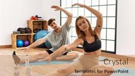  Presentation with sport - Presentation theme enhanced with young-hispanic-sporty-couple-concentrate background and a coral colored foreground