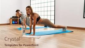  Presentation with young happy couple - PPT layouts featuring young-hispanic-sporty-couple-smiling background and a soft green colored foreground