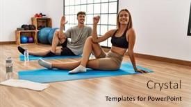  Presentation with young happy couple - Presentation with young-hispanic-sporty-couple-smiling background and a soft green colored foreground