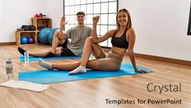  Presentation with young happy couple - PPT theme enhanced with young-hispanic-sporty-couple-smiling background and a soft green colored foreground