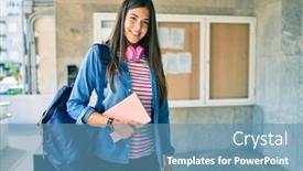  Presentation with student - Colorful theme enhanced with young-hispanic-student-girl-smiling backdrop and a teal colored foreground