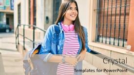  Presentation with student - PPT theme featuring young-hispanic-student-girl-smiling background and a lemonade colored foreground