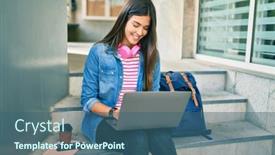  Presentation with student - Cool new PPT layouts with young-hispanic-student-girl-smiling backdrop and a ocean colored foreground