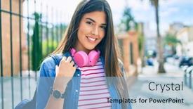  Presentation with young college student diagnosis of chlamydia - Cool new slide set with young-hispanic-student-girl-smiling backdrop and a light blue colored foreground