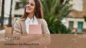  Presentation with happy young student girl holding - Presentation theme featuring young-hispanic-student-girl-smiling background and a coral colored foreground
