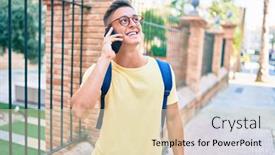  Presentation with city street - Audience pleasing PPT theme consisting of young-hispanic-student-smiling-happy backdrop and a lemonade colored foreground