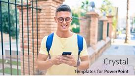  Presentation with city street - Amazing presentation theme having young-hispanic-student-smiling-happy backdrop and a coral colored foreground