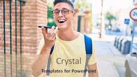  Presentation with city street - Beautiful presentation design featuring young-hispanic-student-smiling-happy backdrop and a lemonade colored foreground