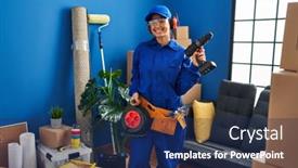  Presentation with home renovation - PPT layouts consisting of young-hispanic-technician-working background and a  colored foreground