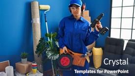  Presentation with home renovation - PPT theme consisting of young-hispanic-technician-working background and a navy blue colored foreground