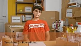  Presentation with community service - Presentation design enhanced with young-hispanic-teenage-volunteer background and a red colored foreground